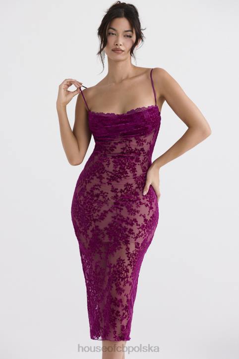 House of CB Sukienka Midi Ione Cranberry Devore Modna Elegancja