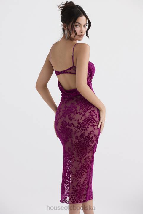 House of CB Sukienka Midi Ione Cranberry Devore Modna Elegancja