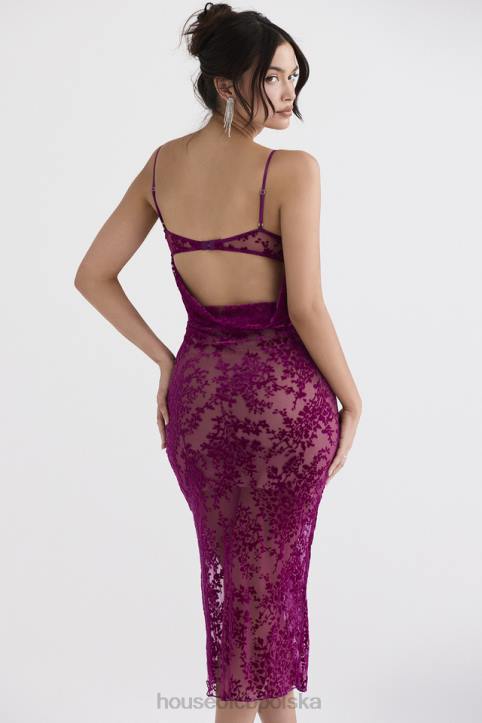 House of CB Sukienka Midi Ione Cranberry Devore Modna Elegancja