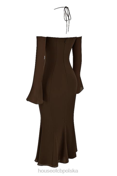 House of CB Sukienka midi na ramiączkach Naomi espresso modna odzież damska