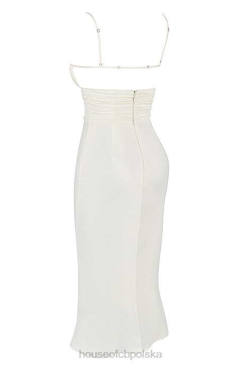 House of CB Sukienka midi gorset satynowa w kolorze kości słoniowej Lois 4PND410 elegancka moda kobieca