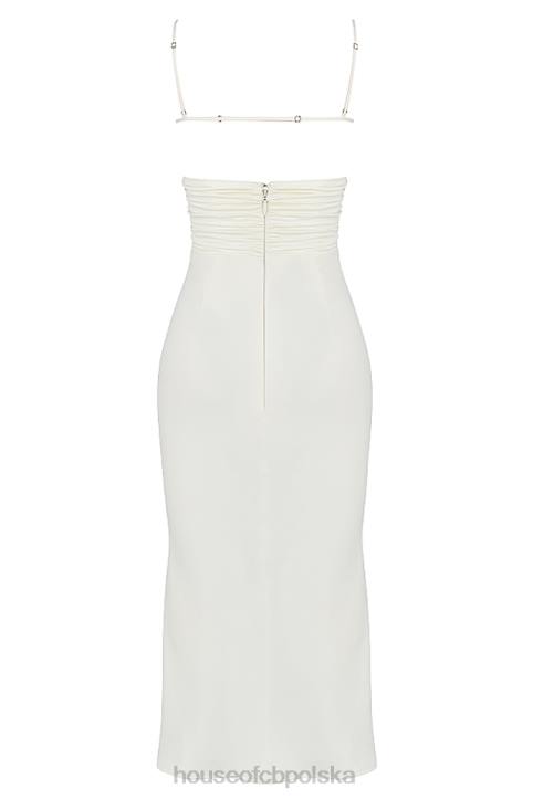 House of CB Sukienka midi gorset satynowa w kolorze kości słoniowej Lois 4PND410 elegancka moda kobieca