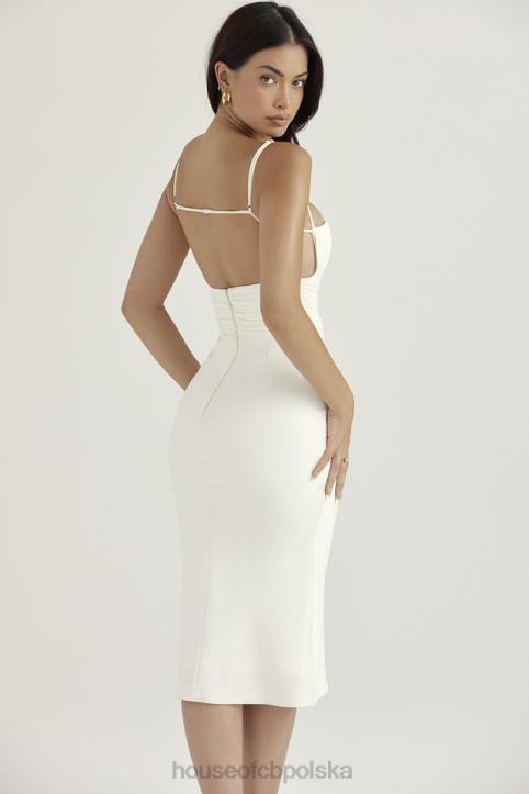 House of CB Sukienka midi gorset satynowa w kolorze kości słoniowej Lois 4PND410 elegancka moda kobieca