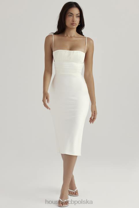 House of CB Sukienka midi gorset satynowa w kolorze kości słoniowej Lois 4PND410 elegancka moda kobieca