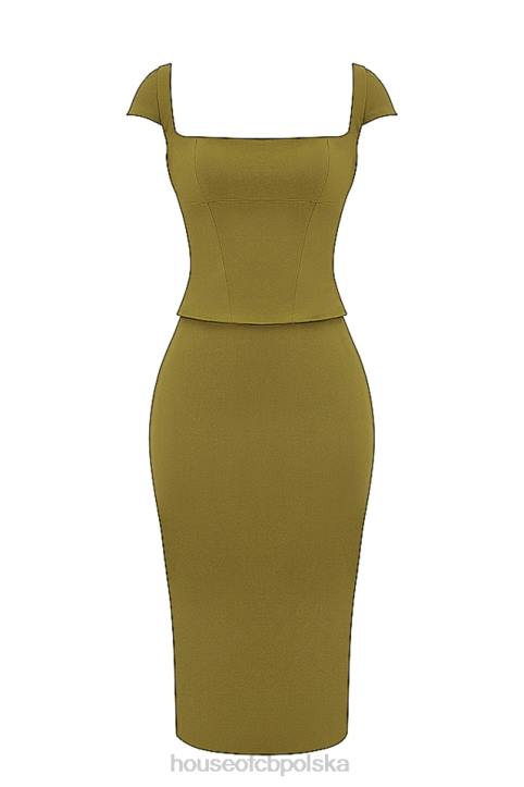 House of CB Oliwkowa Midi Sukienka z Gorsetem Layana 4PND163 Modna Odzież Kobieca
