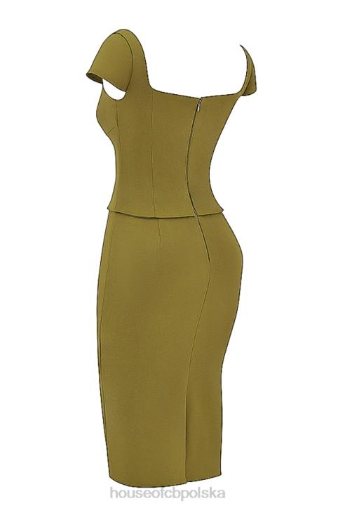 House of CB Oliwkowa Midi Sukienka z Gorsetem Layana 4PND163 Modna Odzież Kobieca