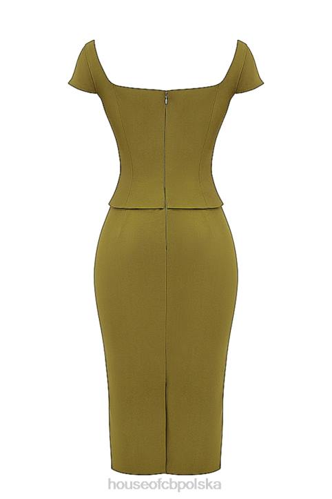 House of CB Oliwkowa Midi Sukienka z Gorsetem Layana 4PND163 Modna Odzież Kobieca