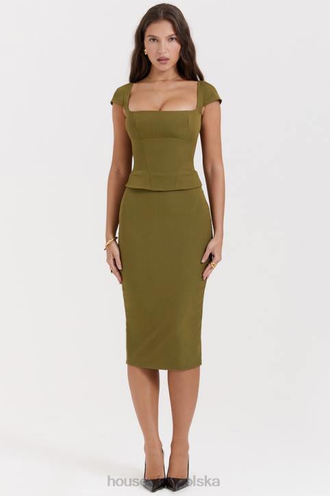 House of CB Oliwkowa Midi Sukienka z Gorsetem Layana 4PND163 Modna Odzież Kobieca