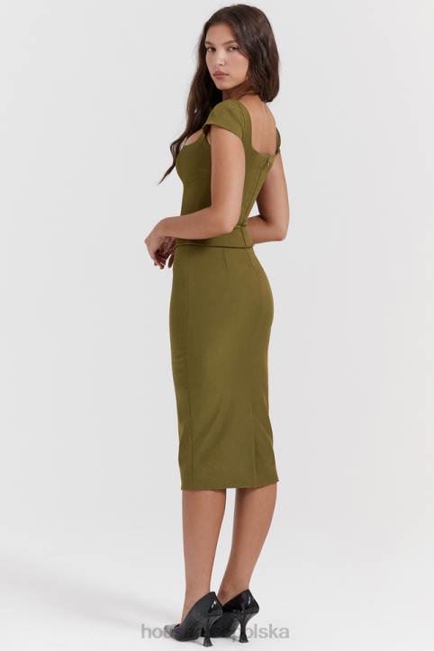 House of CB Oliwkowa Midi Sukienka z Gorsetem Layana 4PND163 Modna Odzież Kobieca