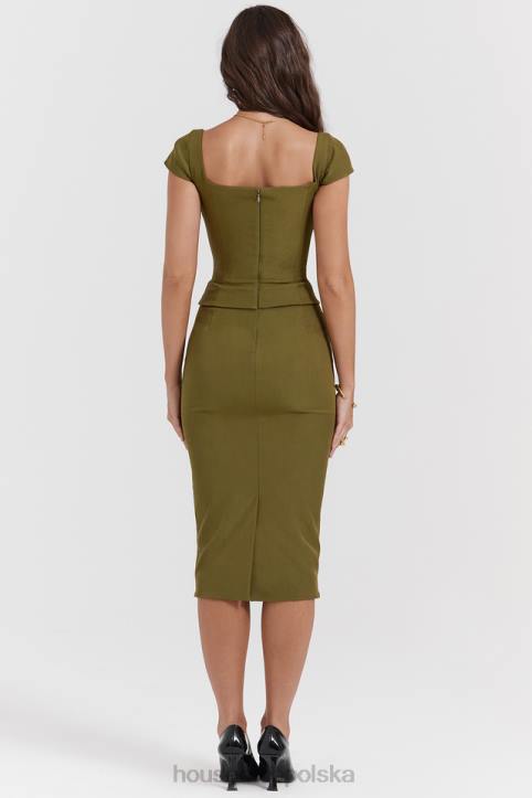 House of CB Oliwkowa Midi Sukienka z Gorsetem Layana 4PND163 Modna Odzież Kobieca