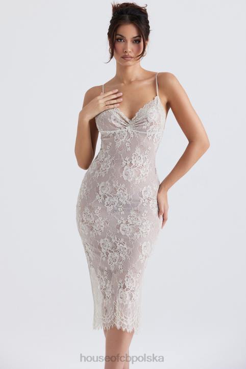 House of CB Sukienka midi koronki Serelle w kolorze kości słoniowej elegancka moda na każdą okazję