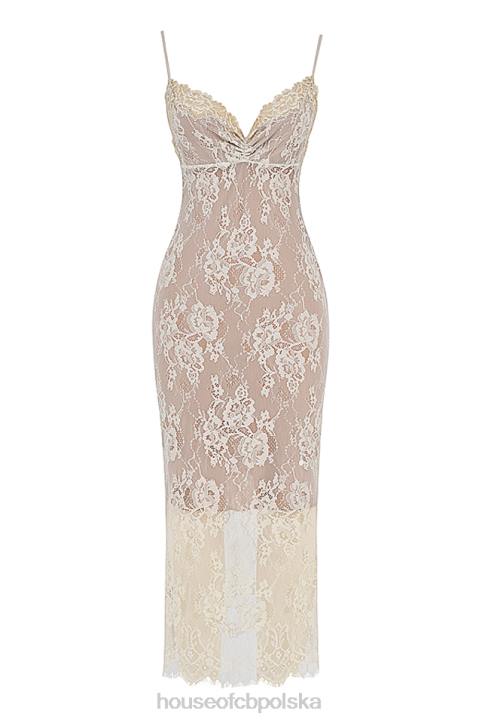 House of CB Sukienka midi koronki Serelle w kolorze kości słoniowej elegancka moda na każdą okazję