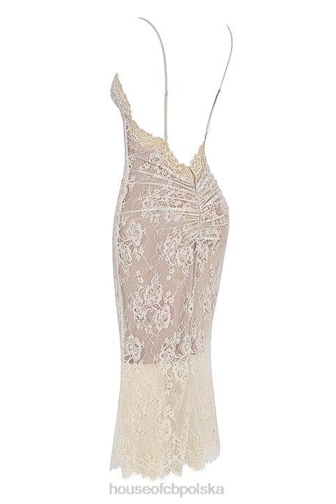 House of CB Sukienka midi koronki Serelle w kolorze kości słoniowej elegancka moda na każdą okazję
