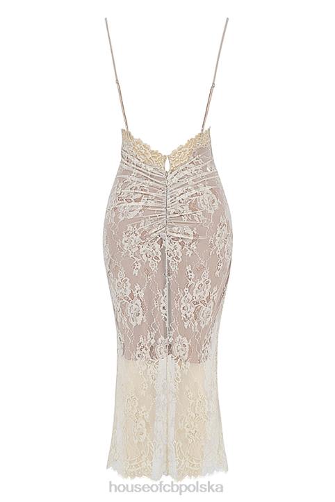 House of CB Sukienka midi koronki Serelle w kolorze kości słoniowej elegancka moda na każdą okazję