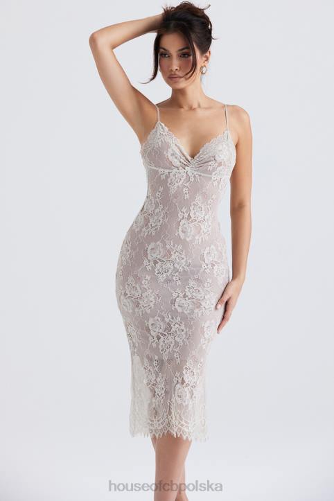 House of CB Sukienka midi koronki Serelle w kolorze kości słoniowej elegancka moda na każdą okazję