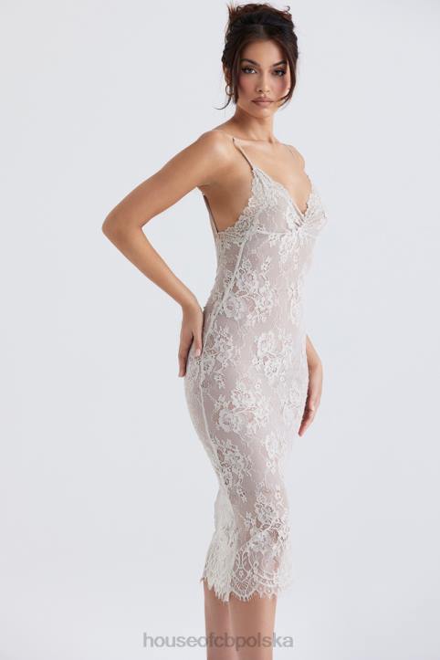 House of CB Sukienka midi koronki Serelle w kolorze kości słoniowej elegancka moda na każdą okazję