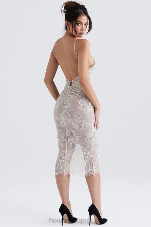 House of CB Sukienka midi koronki Serelle w kolorze kości słoniowej elegancka moda na każdą okazję