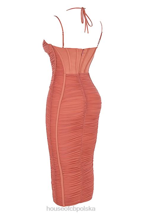 House of CB Różowa Midi Sukienka Marszczenia Mariah 4PND516 Modna Odzież
