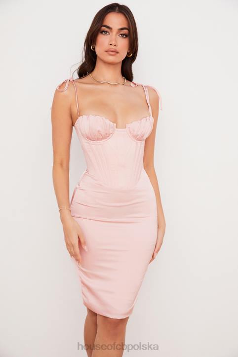 House of CB Sukienka midi z gorsetem w pudrowym różu Alma 4PND546 elegancka odzież dla kobiet