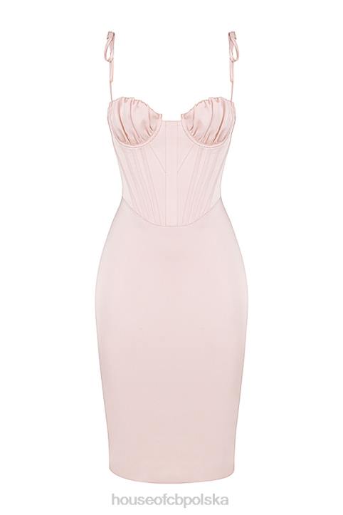 House of CB Sukienka midi z gorsetem w pudrowym różu Alma 4PND546 elegancka odzież dla kobiet