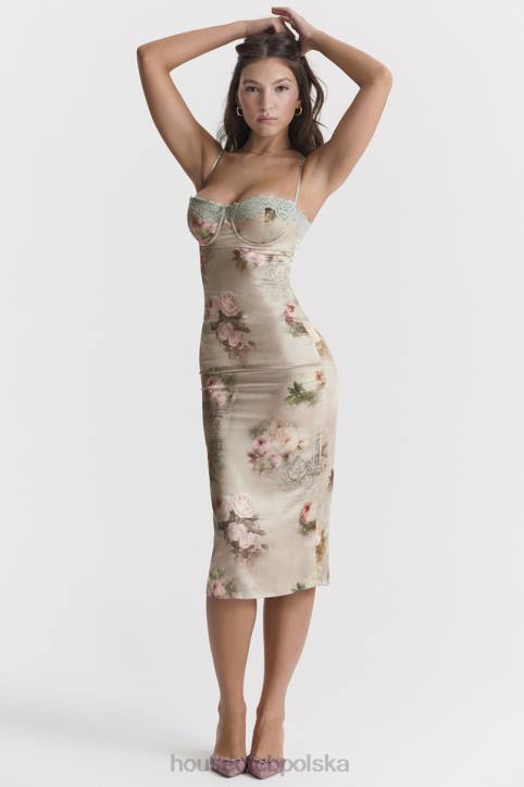 House of CB Venus vintage sukienka midi w kwiaty w kolorze pastelowym