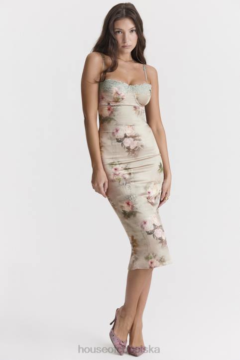 House of CB Venus vintage sukienka midi w kwiaty w kolorze pastelowym