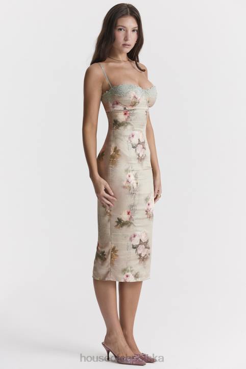 House of CB Venus vintage sukienka midi w kwiaty w kolorze pastelowym