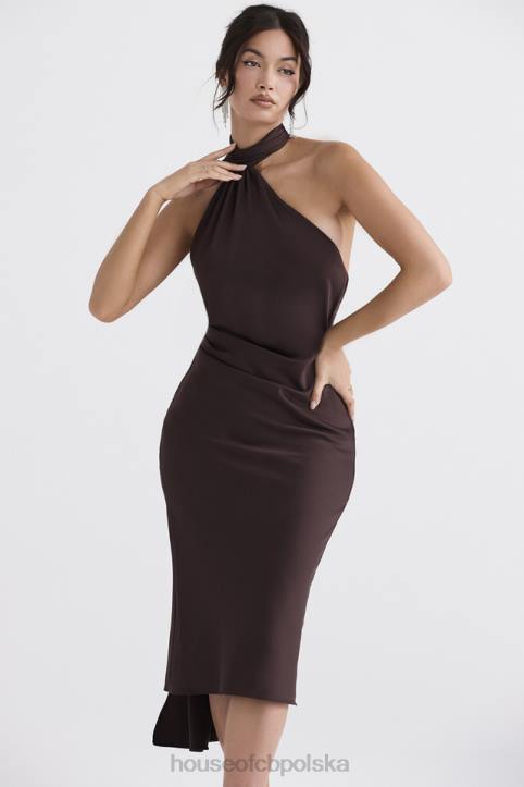 House of CB czekoladowa sukienka midi z kopertowym dekoltem Angelina stylowa elegancja na każdą okazję