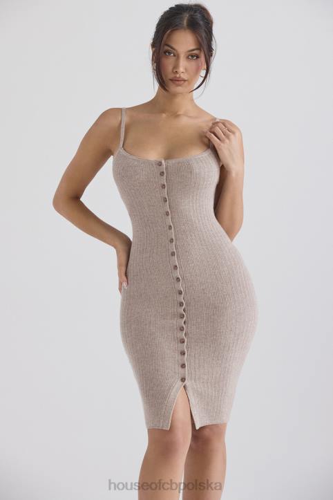 House of CB beżowa kaszmirowa sukienka midi elegancka moda