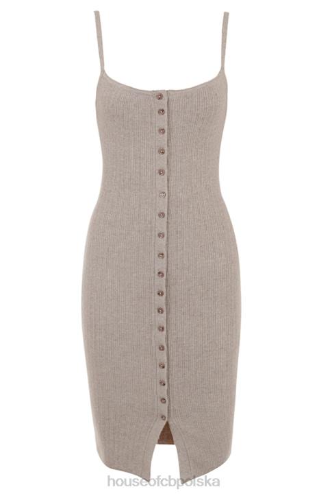 House of CB beżowa kaszmirowa sukienka midi elegancka moda