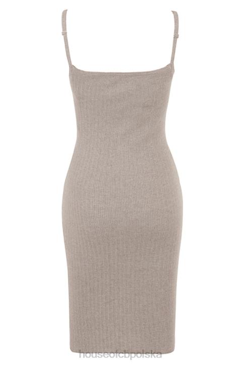 House of CB beżowa kaszmirowa sukienka midi elegancka moda
