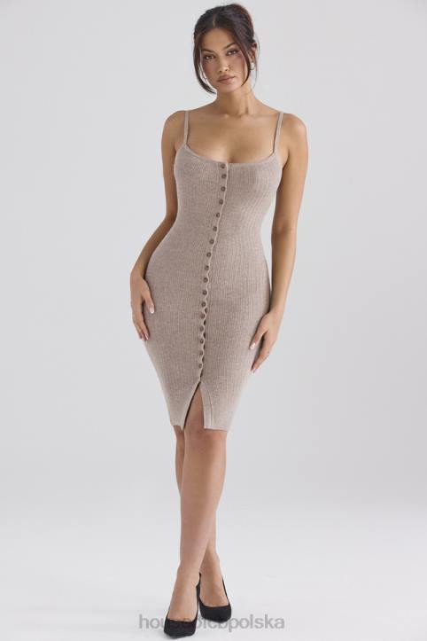House of CB beżowa kaszmirowa sukienka midi elegancka moda