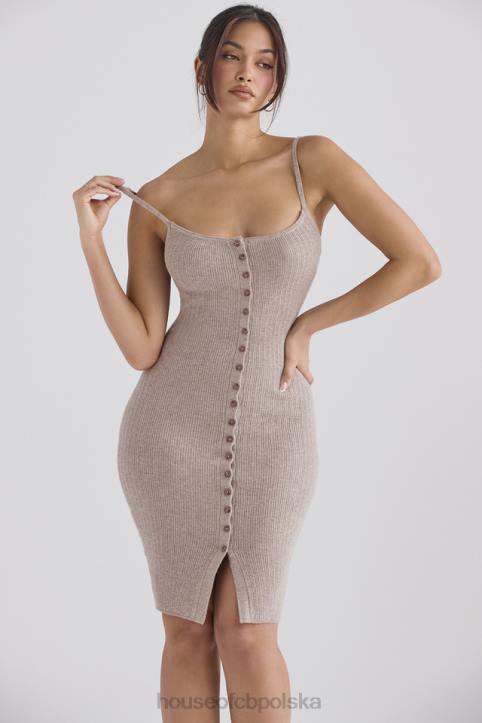 House of CB beżowa kaszmirowa sukienka midi elegancka moda