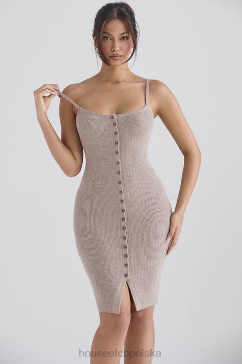 House of CB beżowa kaszmirowa sukienka midi elegancka moda