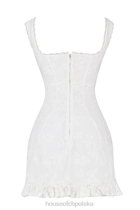 House of CB Biała Mini Sukienka Haftowana Odessa 4PND226 Modna Odzież