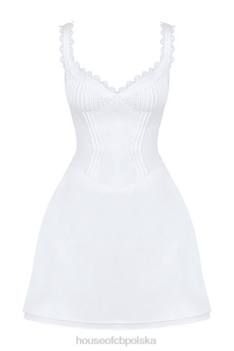 House of CB Biała Mini Sukienka Zaszewki Tilly 4PND399 Modna Odzież