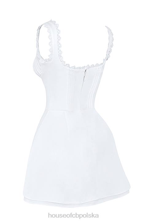 House of CB Biała Mini Sukienka Zaszewki Tilly 4PND399 Modna Odzież