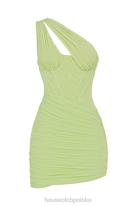 House of CB Mini Sukienka Limonkowa z Wycięciem 4PND547 Modna Odzież