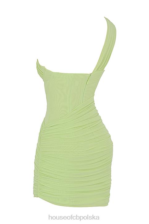 House of CB Mini Sukienka Limonkowa z Wycięciem 4PND547 Modna Odzież