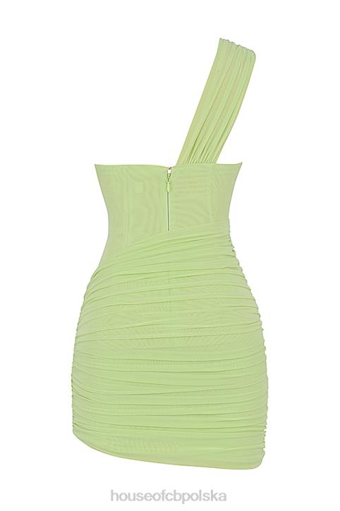 House of CB Mini Sukienka Limonkowa z Wycięciem 4PND547 Modna Odzież