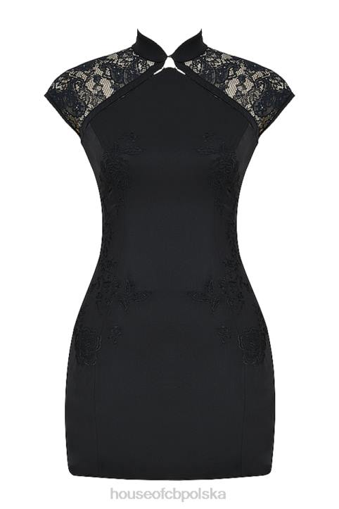 House of CB Czarna Mini Sukienka Haftowana Thea Modny Styl
