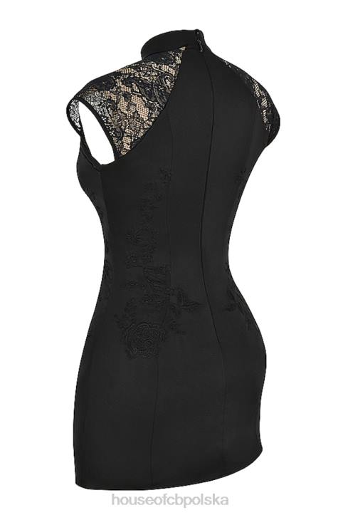House of CB Czarna Mini Sukienka Haftowana Thea Modny Styl