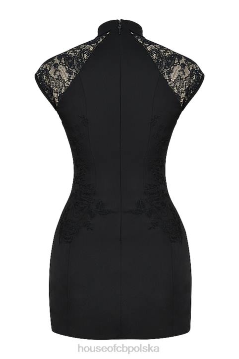 House of CB Czarna Mini Sukienka Haftowana Thea Modny Styl