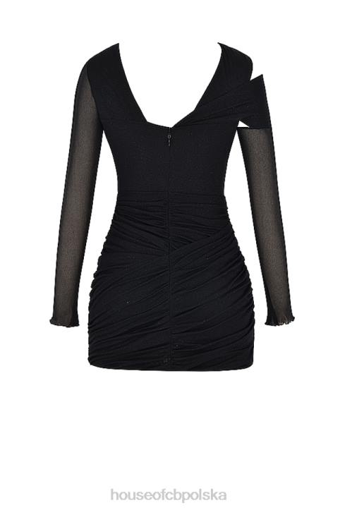 House of CB Czarna mini sukienka Mikołaja z brokatowym wycięciem modna elegancja na każdą okazję