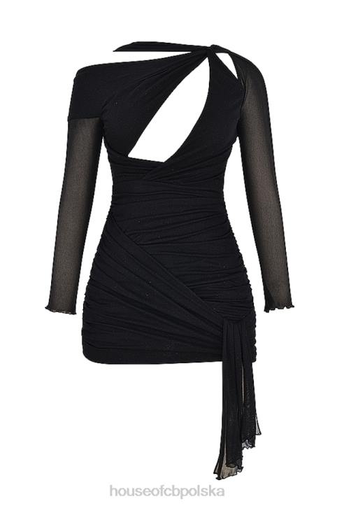 House of CB Czarna mini sukienka Mikołaja z brokatowym wycięciem modna elegancja na każdą okazję