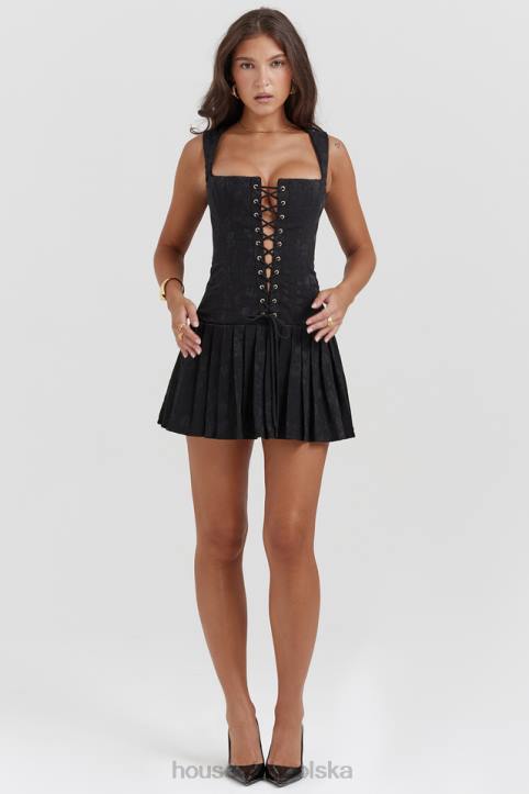 House of CB Czarna plisowana mini sukienka elegancka na każdą okazję