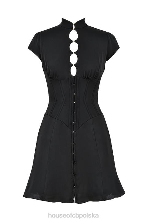 House of CB Czarna Mini Sukienka Gorsetowa Satynowa Carmina 4PND493