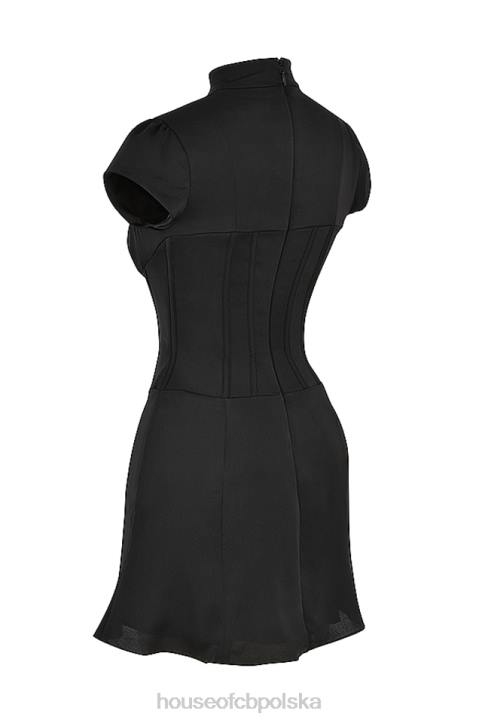 House of CB Czarna Mini Sukienka Gorsetowa Satynowa Carmina 4PND493