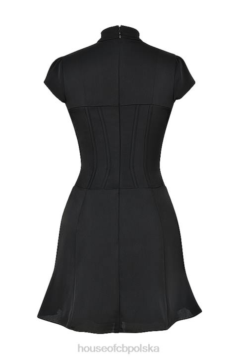 House of CB Czarna Mini Sukienka Gorsetowa Satynowa Carmina 4PND493