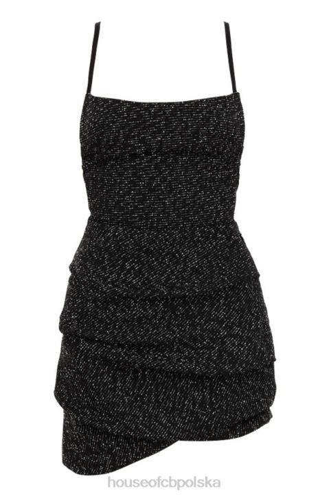 House of CB Czarna mini sukienka Rheanna z drapowaniem boucle